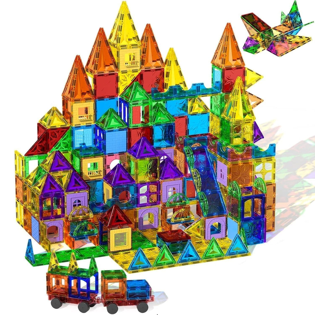 Château construit avec des tuiles magnétiques colorées