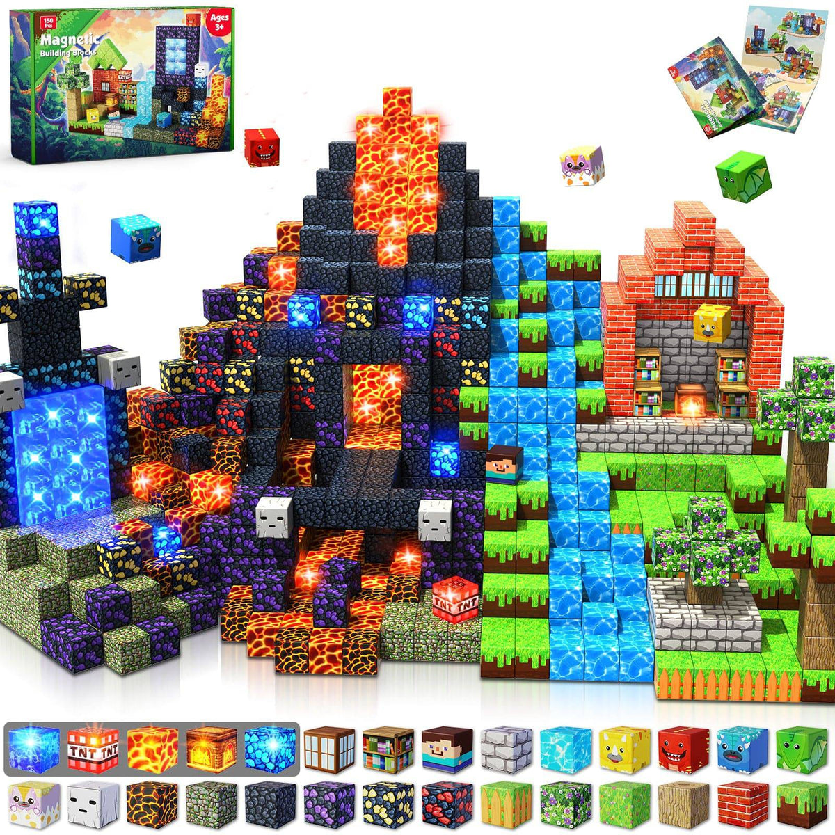 Magnetopia™【Volcano Basin】Blocs de construction magnétiques | 150-300 pièces | 2 cm | Lumineux