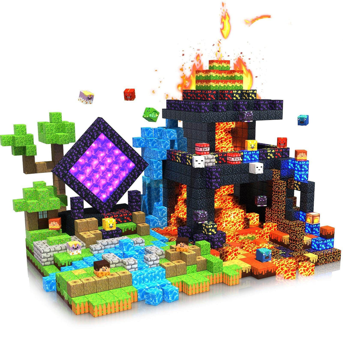 Magnetopia™【Volcano Basin】Blocs de construction magnétiques | 150-300 pièces | 2 cm | Lumineux