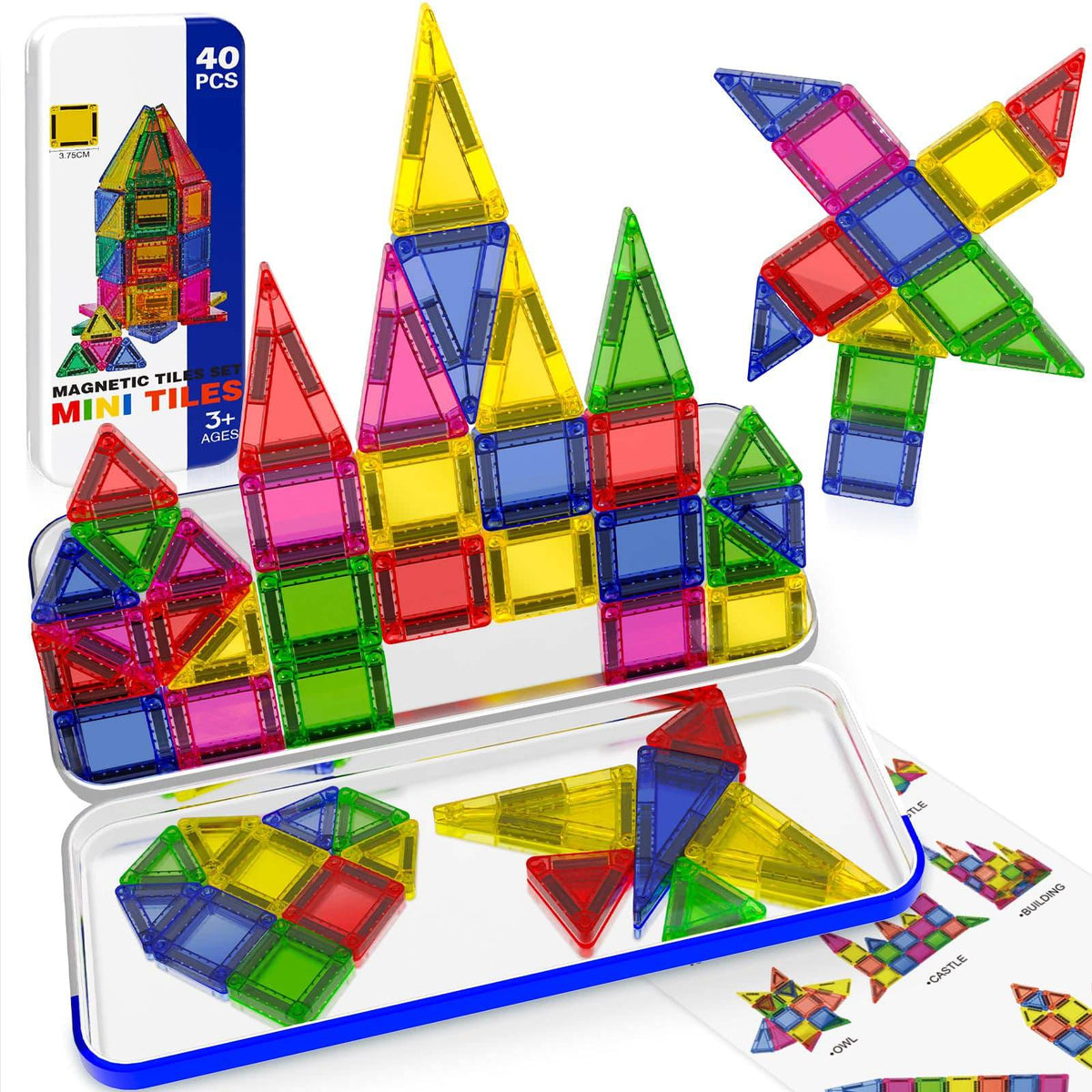 Magnetopia™【Geometric Learning】Tuiles de construction magnétiques | 40-56 pièces | 3,8 cm | Tuiles