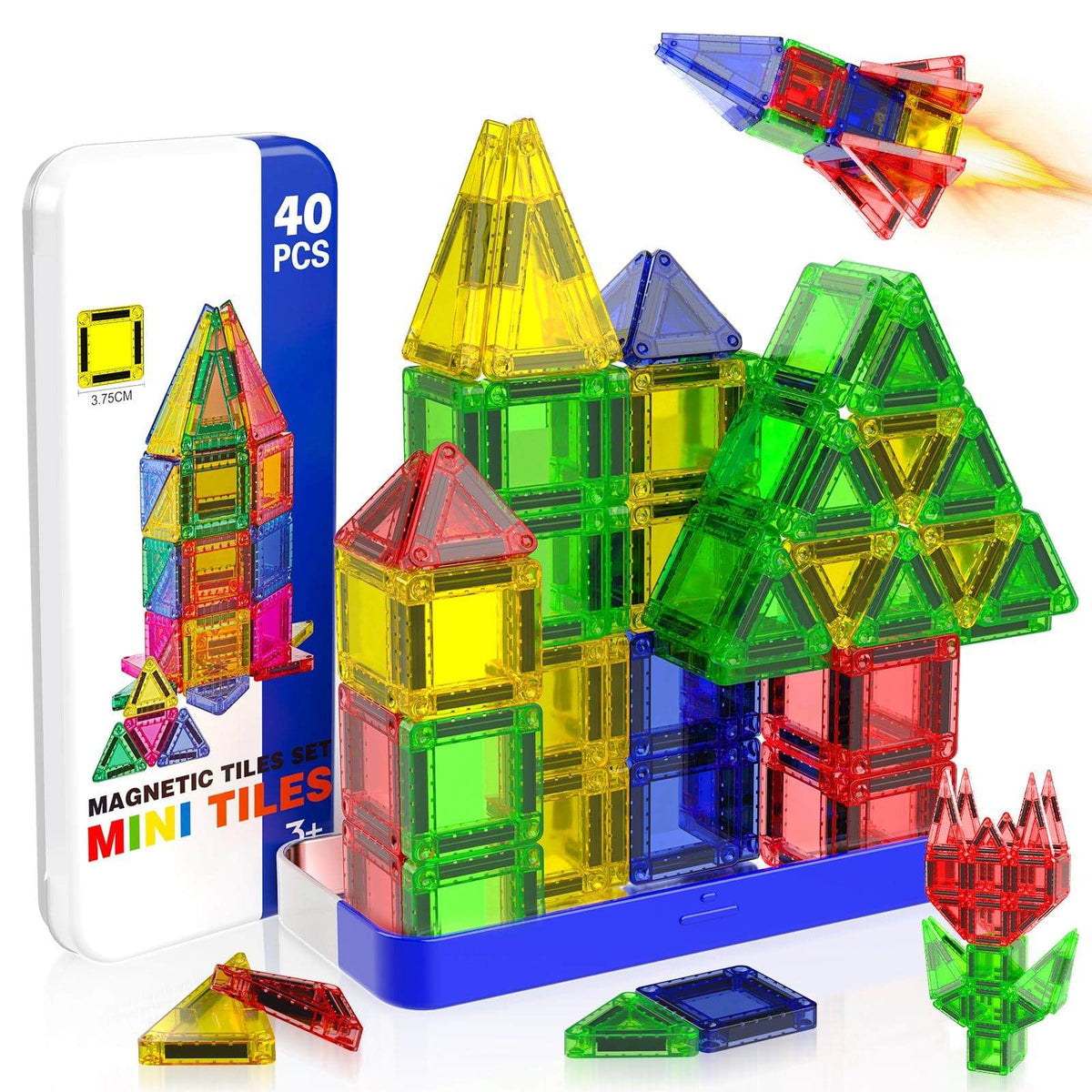 Magnetopia™【Geometric Learning】Tuiles de construction magnétiques | 40-56 pièces | 3,8 cm | Tuiles
