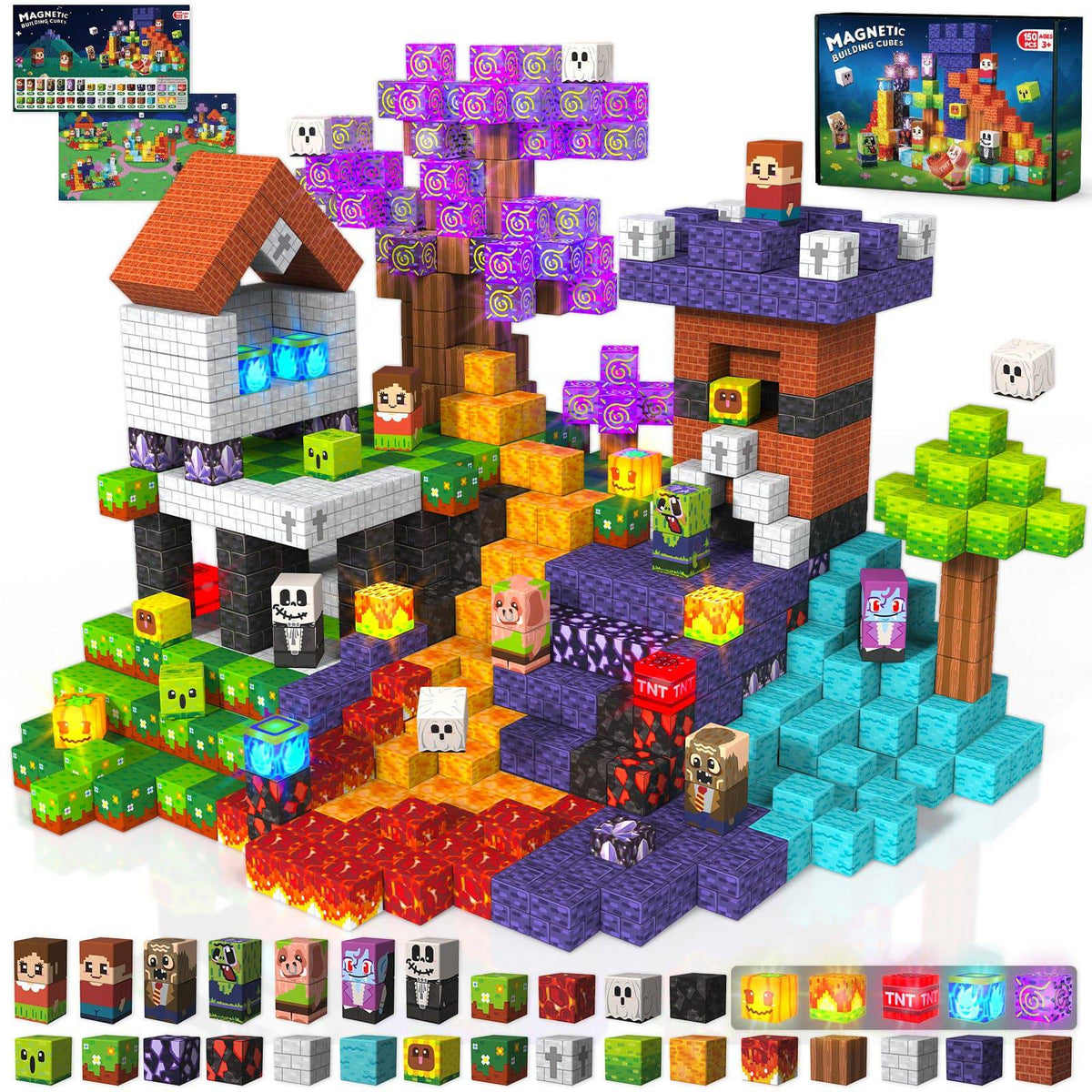 Magnetopia™【Zombie Land】Blocs de construction magnétiques | 150 pièces | 2 cm | Lumineux