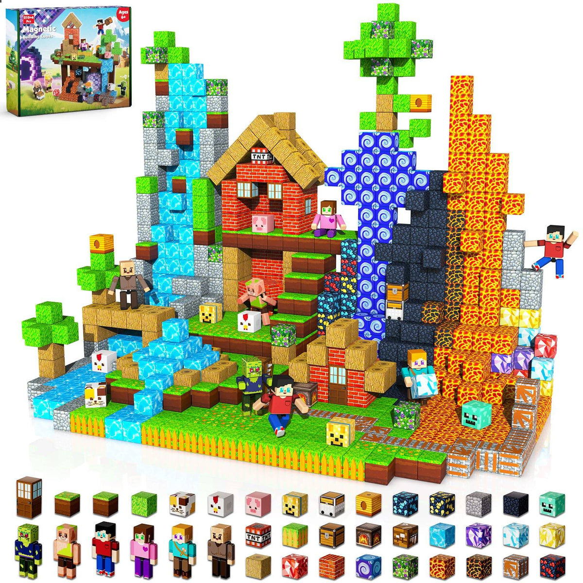 Magnetopia™【Jungle Field】Blocs de construction magnétiques | 160-464 pièces | 2 cm | Littleman