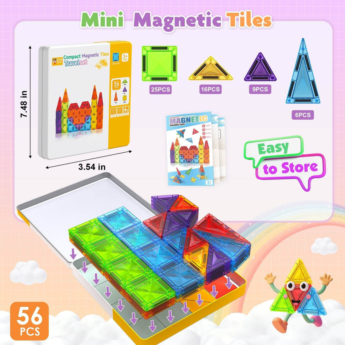 Magnetopia™【Geometric Learning】Tuiles de construction magnétiques | 40-56 pièces | 3,8 cm | Tuiles