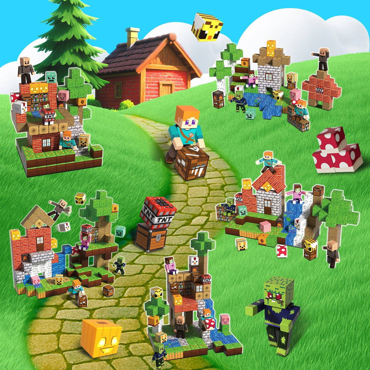 Magnetopia™【Jungle Field】Blocs de construction magnétiques | 160-464 pièces | 2 cm | Littleman