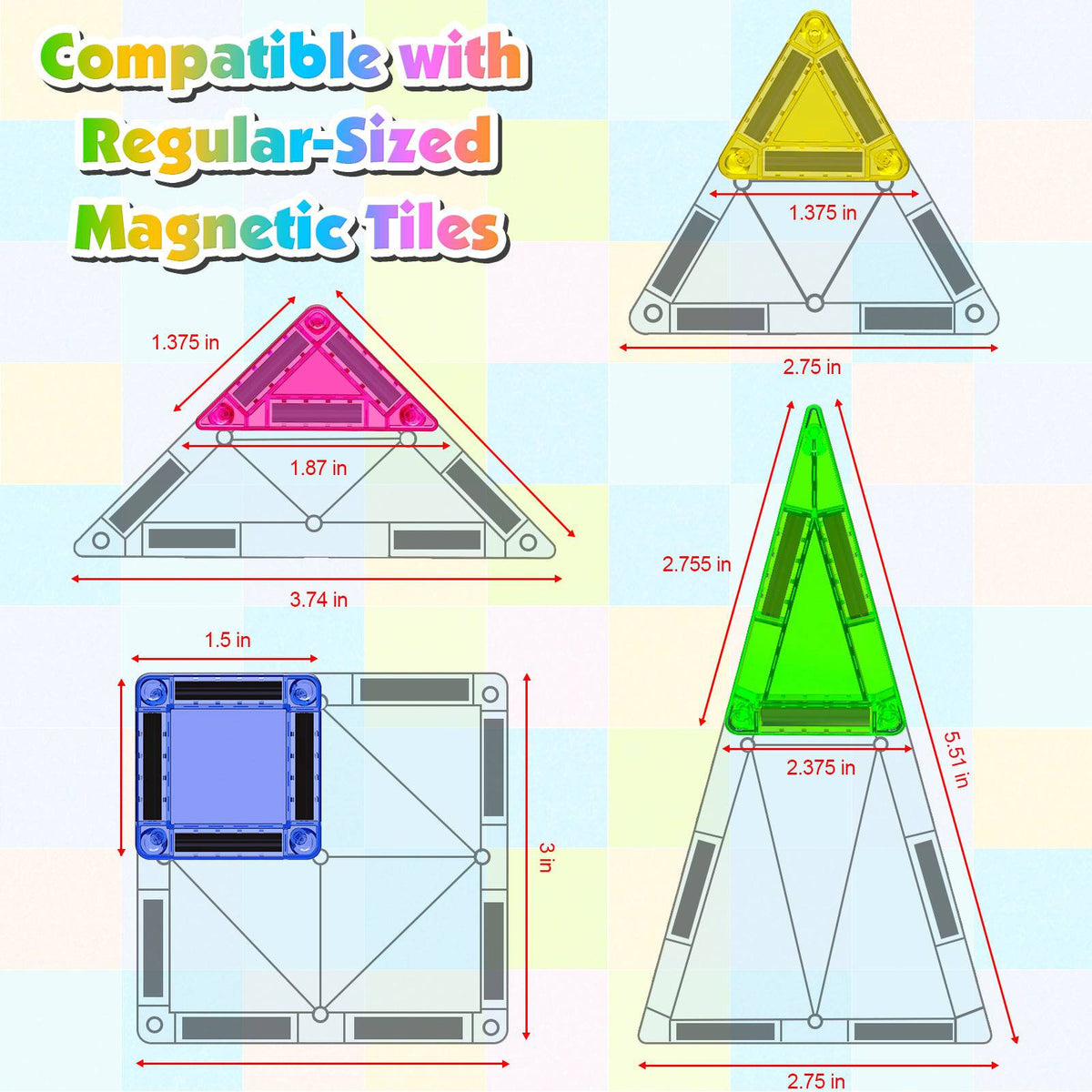 Magnetopia™【Geometric Learning】Tuiles de construction magnétiques | 40-56 pièces | 3,8 cm | Tuiles