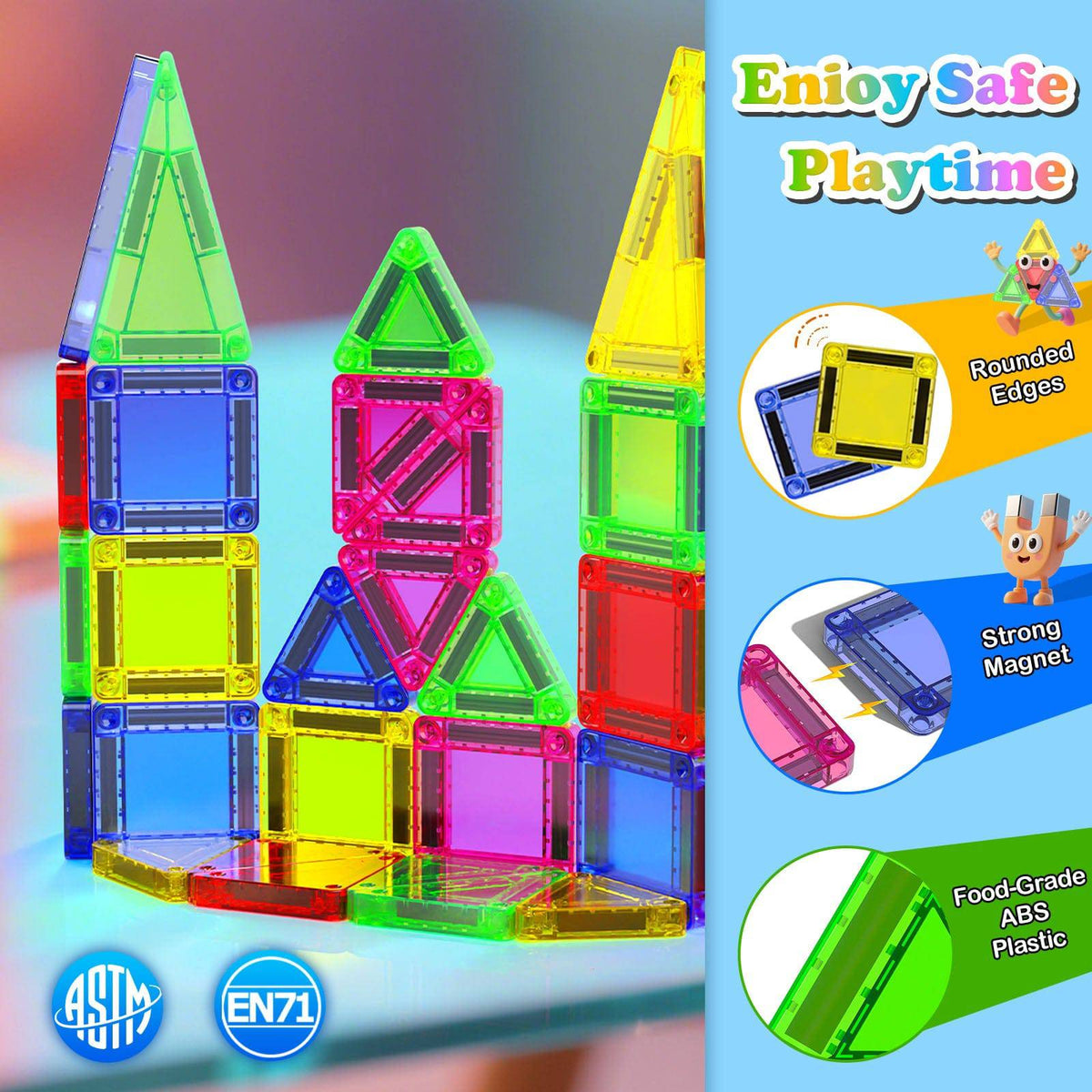 Magnetopia™【Geometric Learning】Tuiles de construction magnétiques | 40-56 pièces | 3,8 cm | Tuiles
