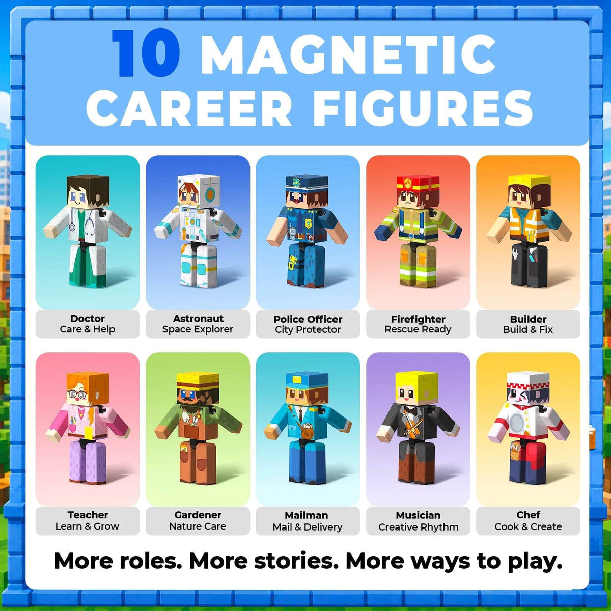 Magnetopia™【Mini Profession】Blocs de construction magnétiques | 10 pièces | 5,7 cm | Littleman