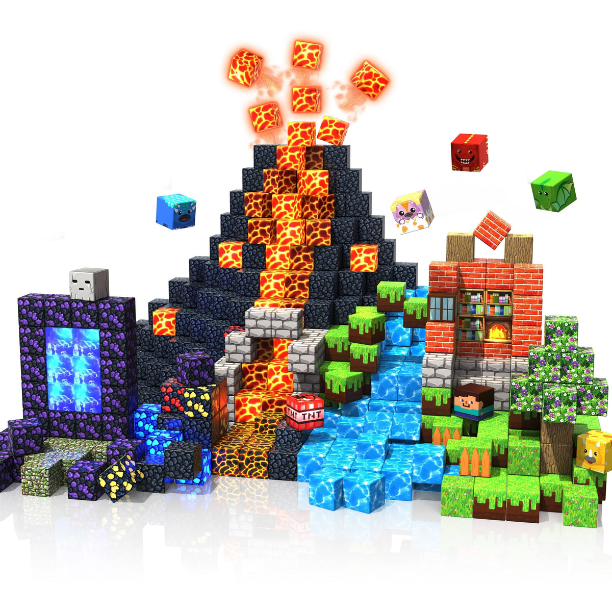 Magnetopia™【Volcano Basin】Blocs de construction magnétiques | 150-300 pièces | 2 cm | Lumineux
