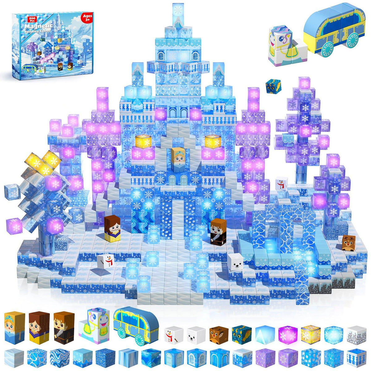 Magnetopia™【Ice Valley】Blocs de construction magnétiques | 200 pièces | 2 cm | Lumineux
