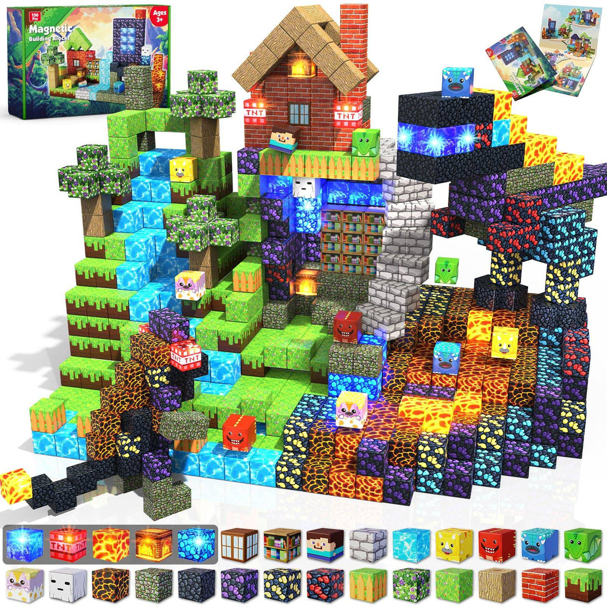 Magnetopia™【Volcano Basin】Blocs de construction magnétiques | 150-300 pièces | 2 cm | Lumineux