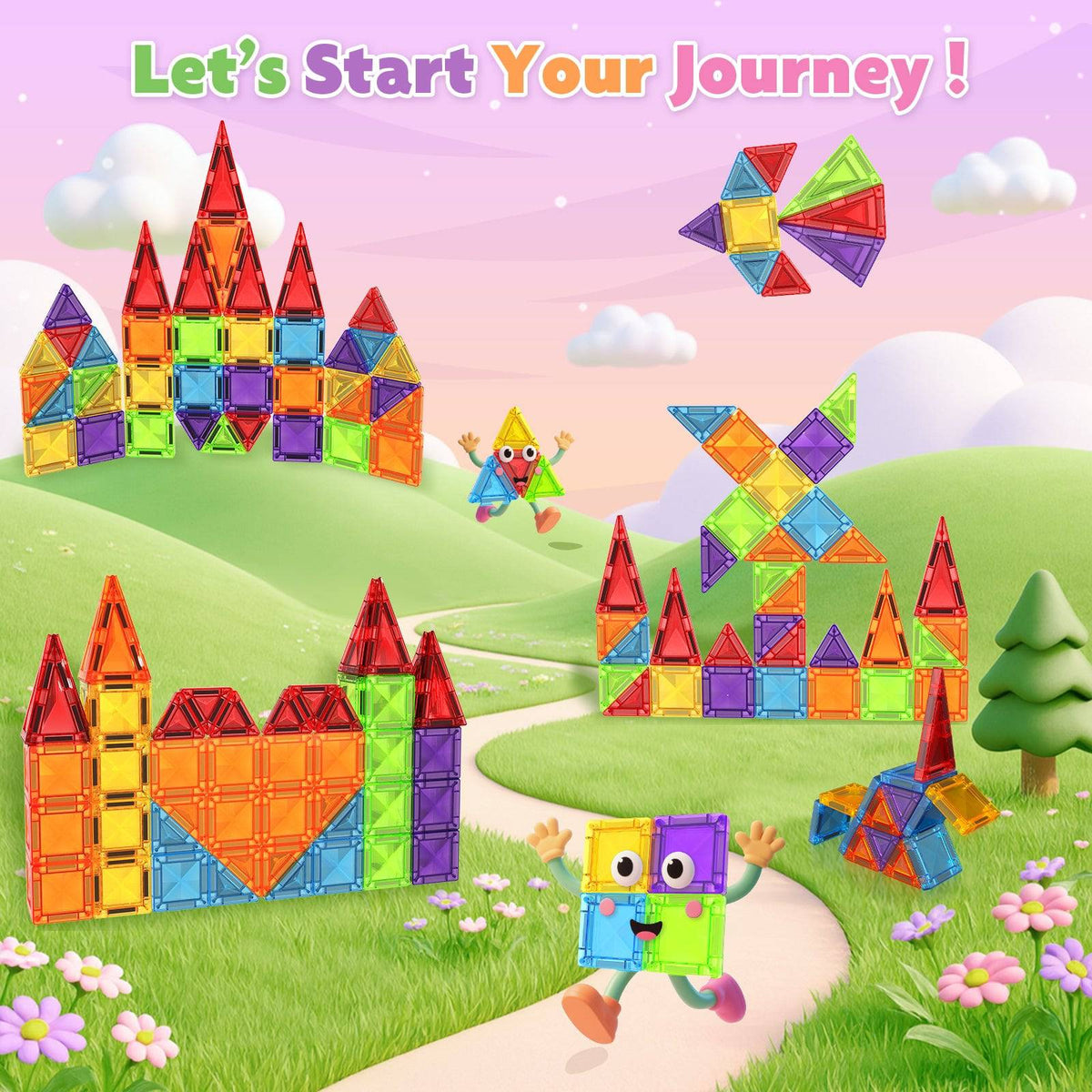 Magnetopia™【Geometric Learning】Tuiles de construction magnétiques | 40-56 pièces | 3,8 cm | Tuiles