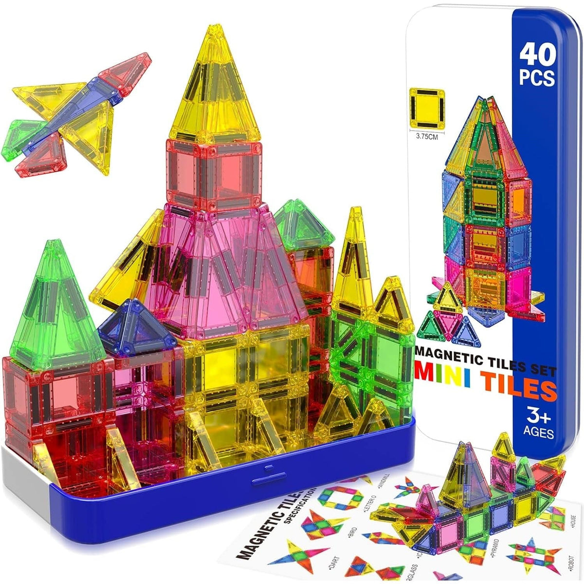 Magnetopia™【Geometric Learning】Tuiles de construction magnétiques | 40-56 pièces | 3,8 cm | Tuiles