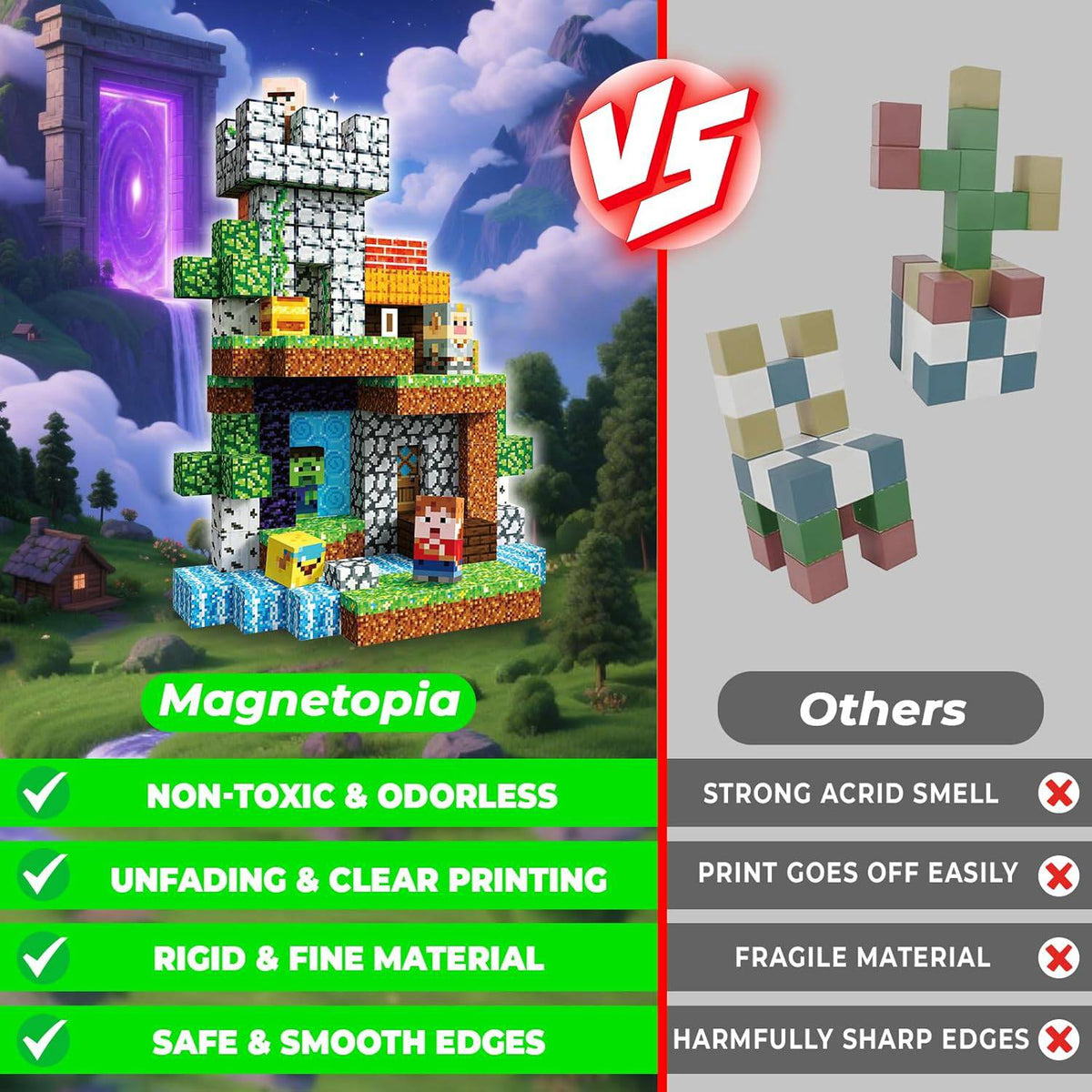 Magnetopia™【Pixel World】Blocs de construction magnétiques | 200 pièces | 2 cm | Aventure