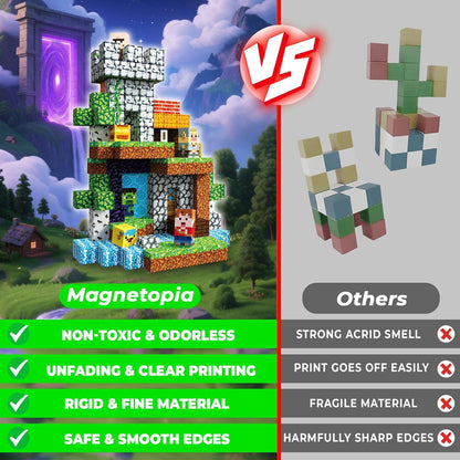 Magnetopia™【Pixel World】Blocs de construction magnétiques | 200 pièces | 2 cm | Aventure