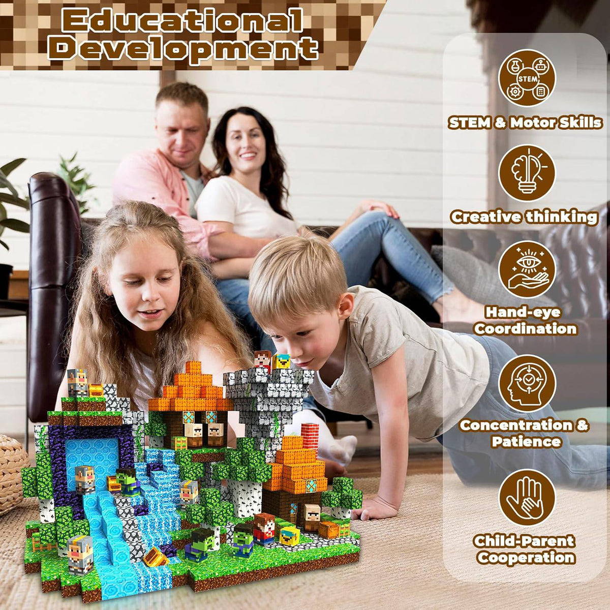Magnetopia™【Pixel World】Blocs de construction magnétiques | 200 pièces | 2 cm | Aventure