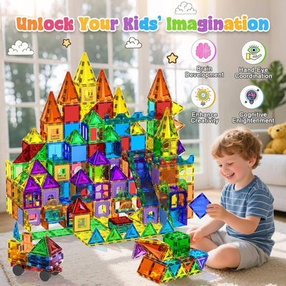 Magnetopia™【Clear Plain】Tuiles de construction magnétiques | 123 pièces | 7,5 cm | Tuiles