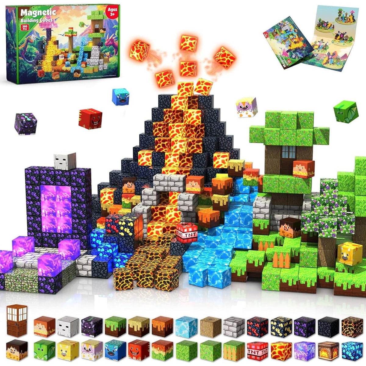 Magnetopia™【Volcano Basin】Blocs de construction magnétiques | 150-300 pièces | 2 cm | Lumineux