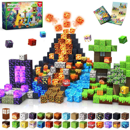 Magnetopia™【Volcano Basin】Blocs de construction magnétiques | 150-300 pièces | 2 cm | Lumineux