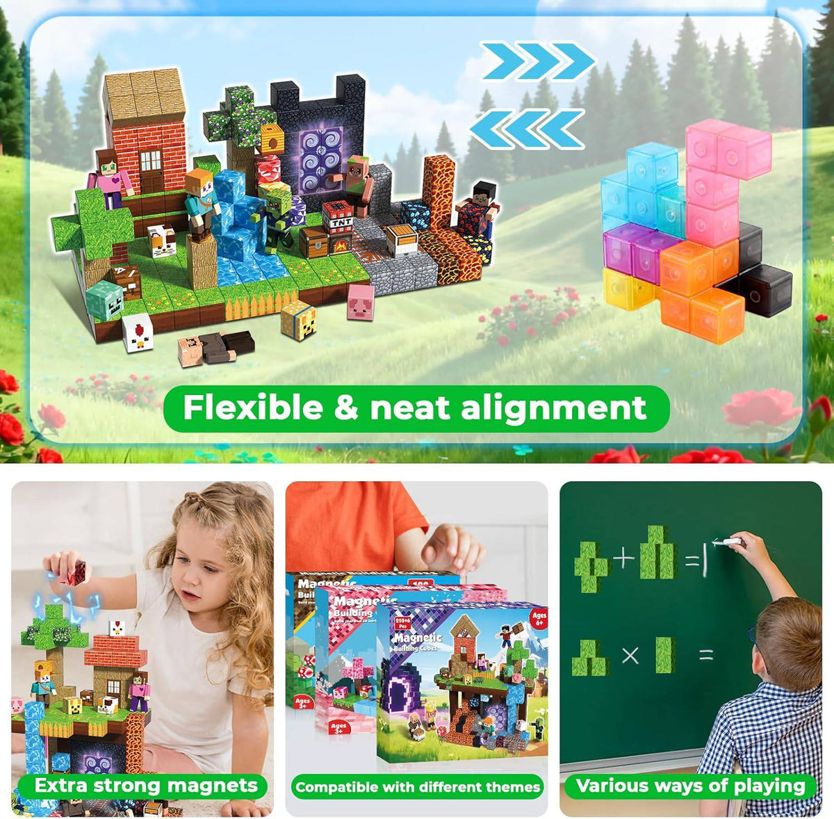 Magnetopia™【Jungle Field】Blocs de construction magnétiques | 160-464 pièces | 2 cm | Littleman