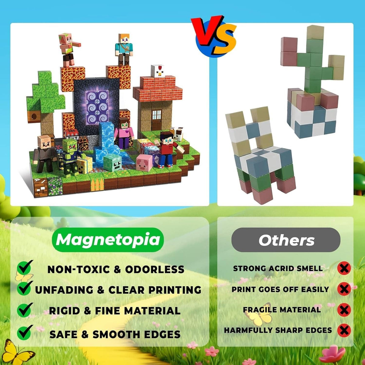 Magnetopia™【Jungle Field】Blocs de construction magnétiques | 160-464 pièces | 2 cm | Littleman