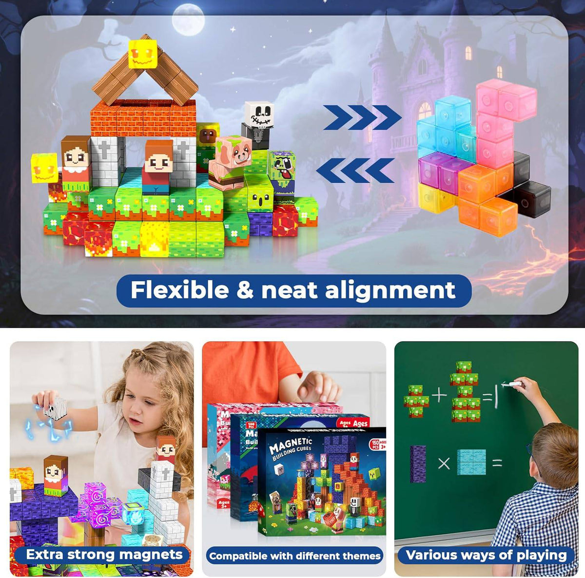 Magnetopia™【Zombie Land】Blocs de construction magnétiques | 150 pièces | 2 cm | Lumineux