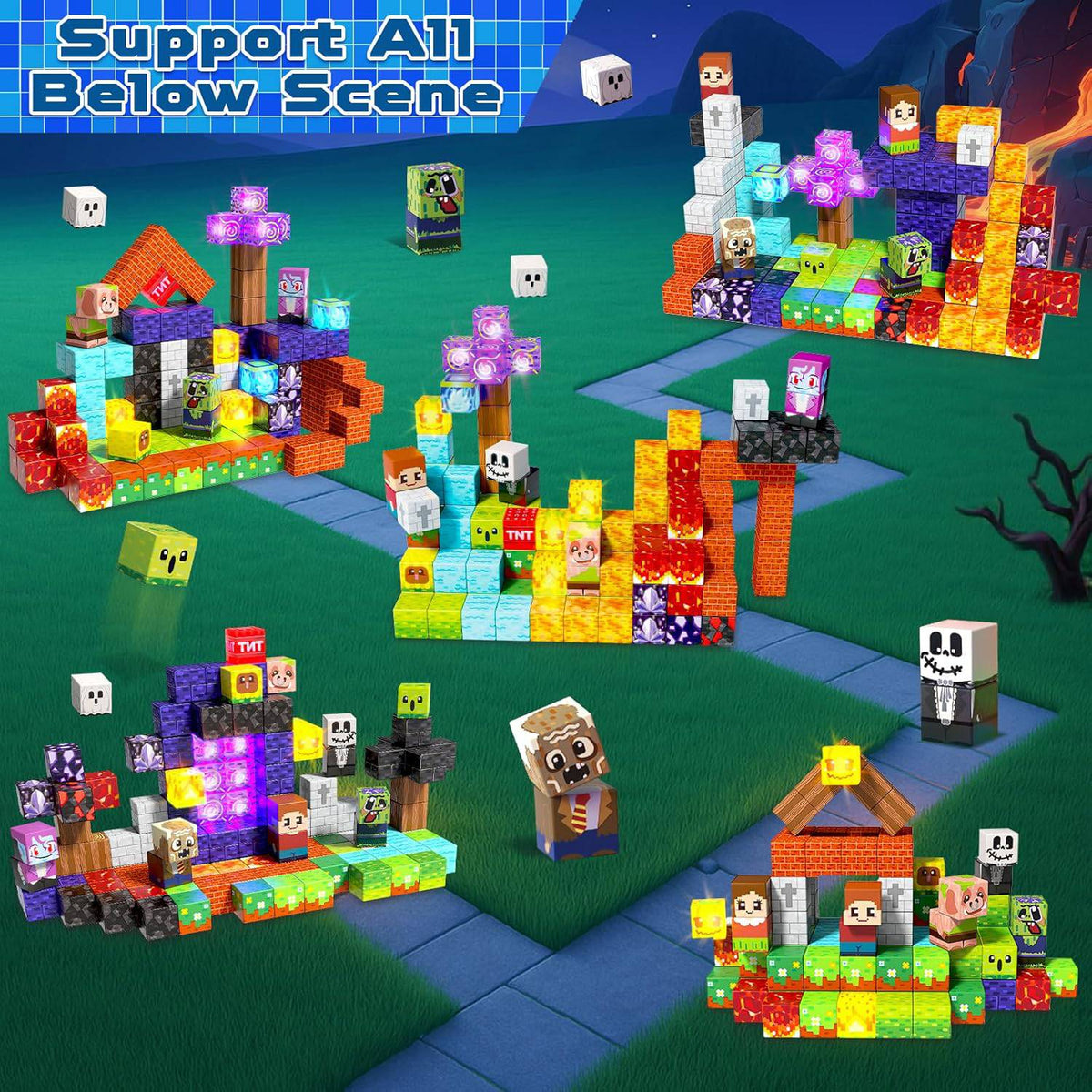 Magnetopia™【Zombie Land】Blocs de construction magnétiques | 150 pièces | 2 cm | Lumineux