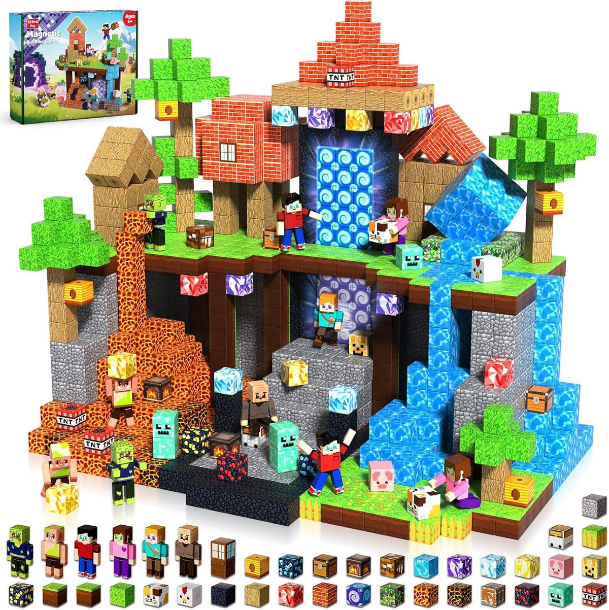 Magnetopia™【Jungle Field】Blocs de construction magnétiques | 160-464 pièces | 2 cm | Littleman