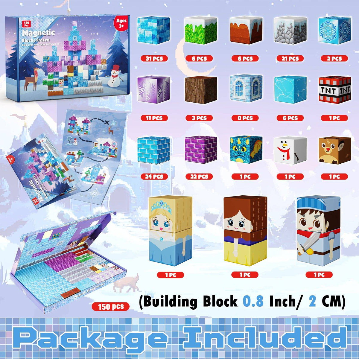 Magnetopia™【Clear Blue】Blocs de construction magnétiques | 100 pièces | 2 cm | Château