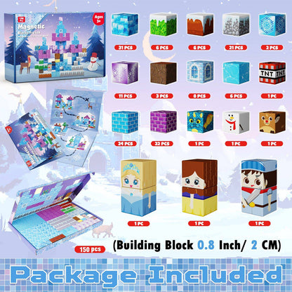 Magnetopia™【Clear Blue】Blocs de construction magnétiques | 100 pièces | 2 cm | Château