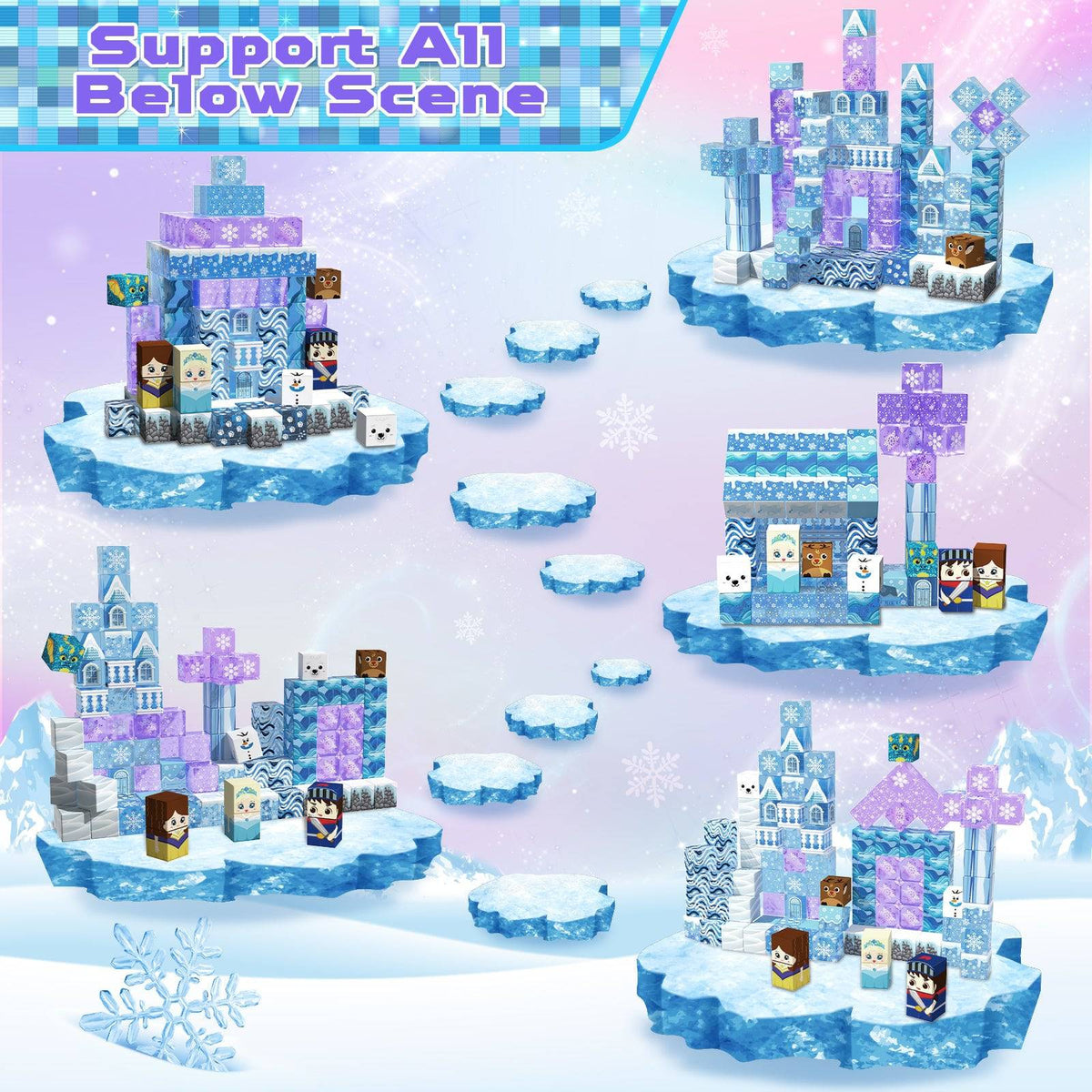 Magnetopia™【Clear Blue】Blocs de construction magnétiques | 100 pièces | 2 cm | Château