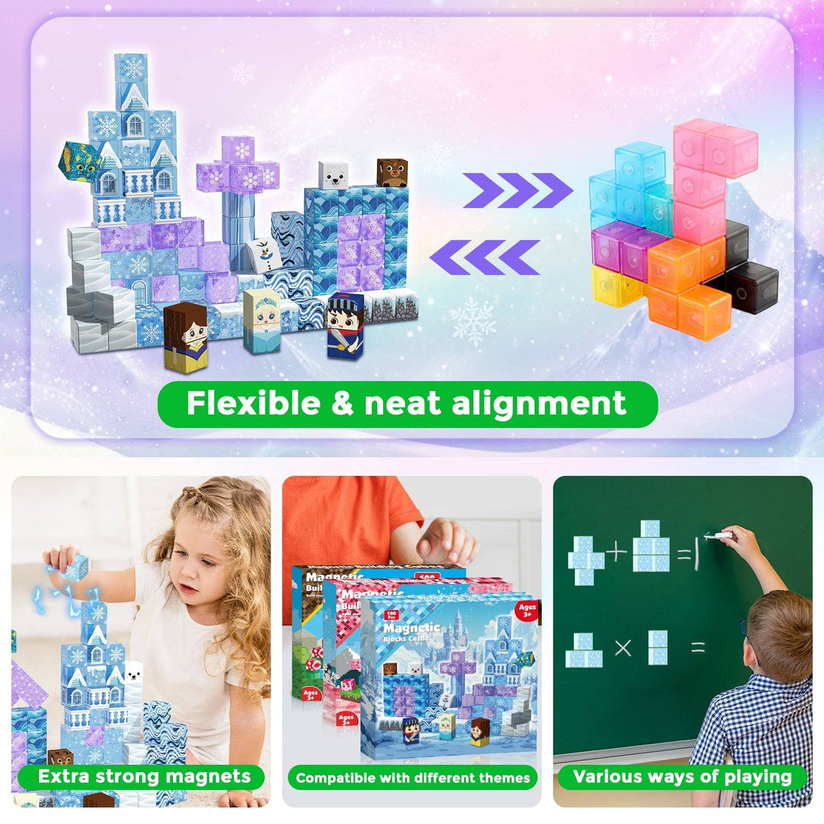 Magnetopia™【Clear Blue】Blocs de construction magnétiques | 100 pièces | 2 cm | Château