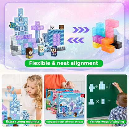Magnetopia™【Clear Blue】Blocs de construction magnétiques | 100 pièces | 2 cm | Château