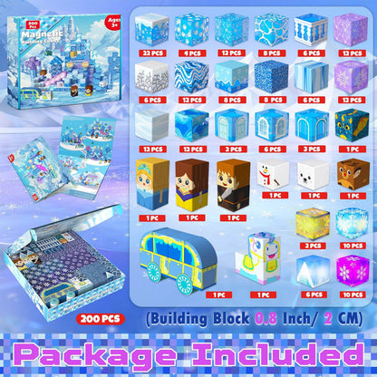 Magnetopia™【Ice Valley】Blocs de construction magnétiques | 200 pièces | 2 cm | Lumineux