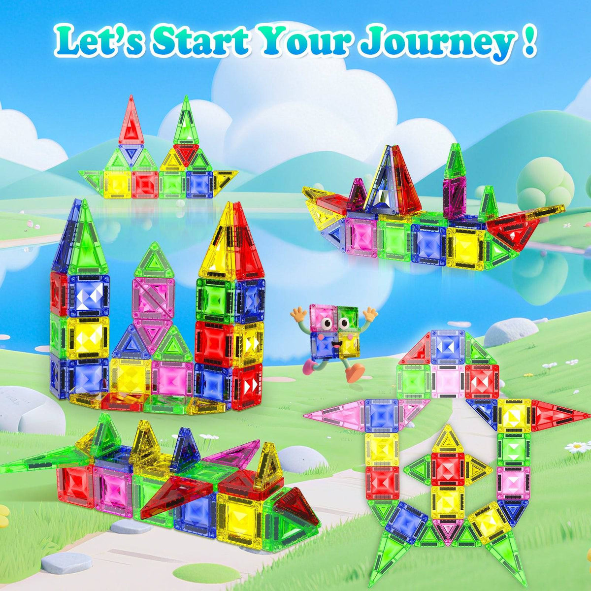 Magnetopia™【Symmetric Learning】Tuiles de construction magnétiques | 40 pièces | 3,8 cm | Tuiles
