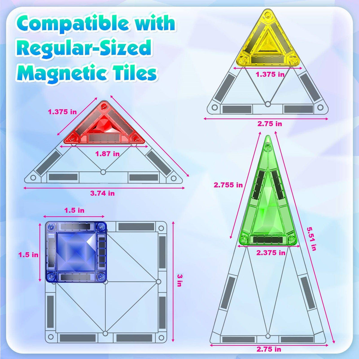 Magnetopia™【Symmetric Learning】Tuiles de construction magnétiques | 40 pièces | 3,8 cm | Tuiles
