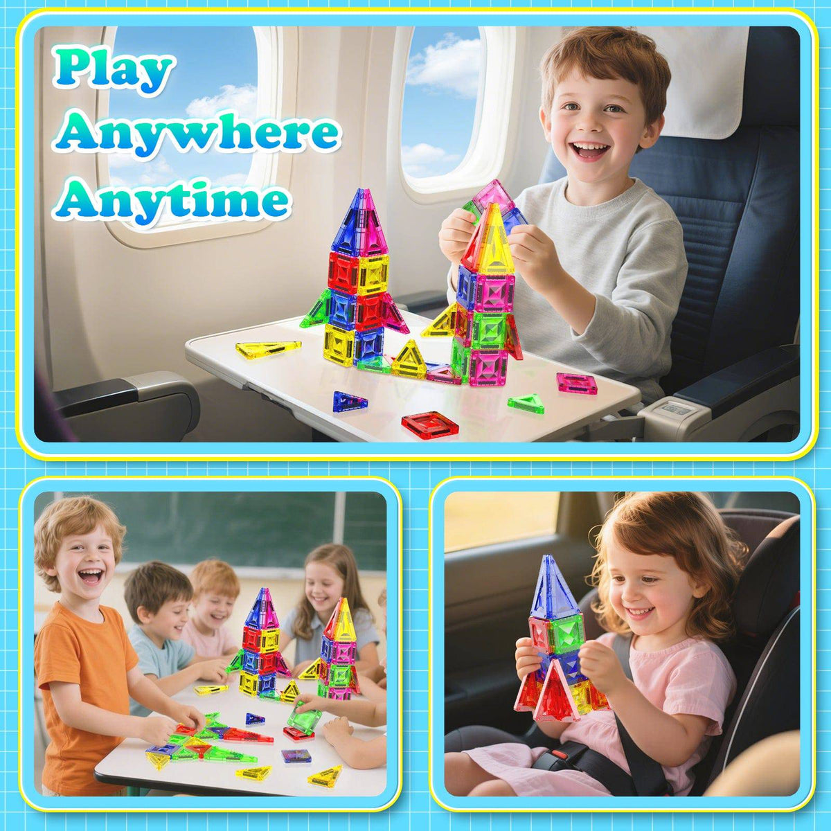 Magnetopia™【Symmetric Learning】Tuiles de construction magnétiques | 40 pièces | 3,8 cm | Tuiles