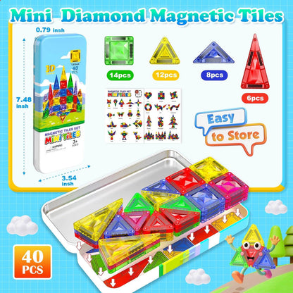 Magnetopia™【Symmetric Learning】Tuiles de construction magnétiques | 40 pièces | 3,8 cm | Tuiles