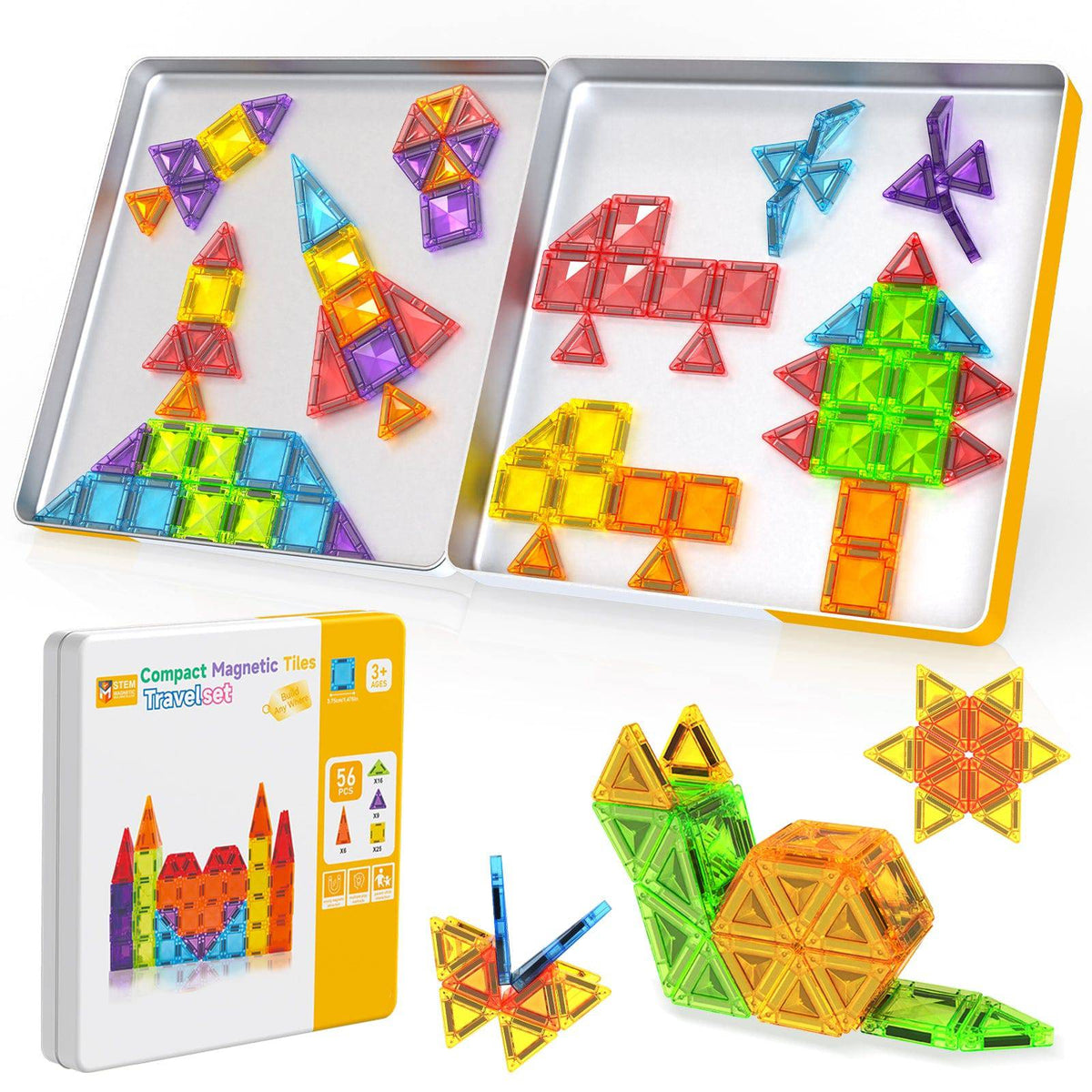 Magnetopia™【Geometric Learning】Tuiles de construction magnétiques | 40-56 pièces | 3,8 cm | Tuiles