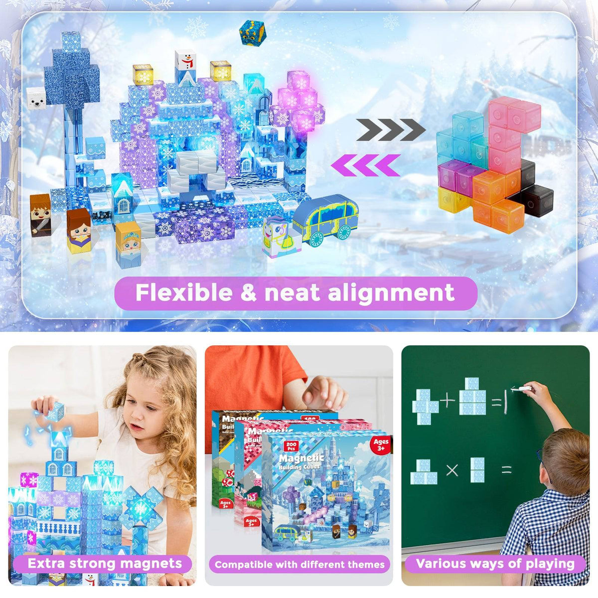 Magnetopia™【Ice Valley】Blocs de construction magnétiques | 200 pièces | 2 cm | Lumineux