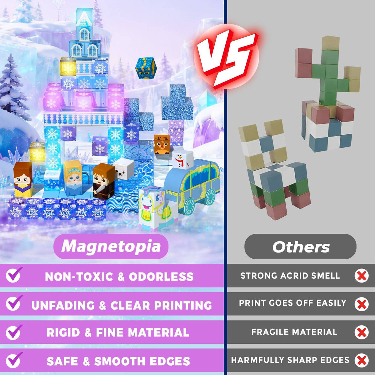 Magnetopia™【Ice Valley】Blocs de construction magnétiques | 200 pièces | 2 cm | Lumineux