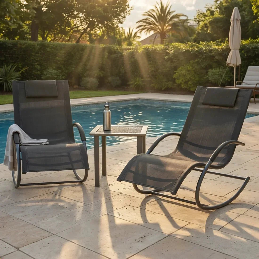 ZENIT - Ensemble 2 Chaises Longues & Table Extérieur