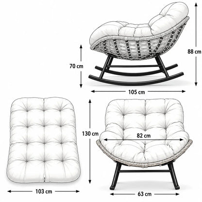 BALIA - Fauteuil à Bascule Papasan Rotin Plein & Coussin Épais