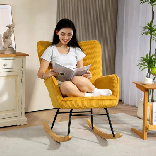 SOLIS - Rocking Chair Tissu Côtelé & Bois
