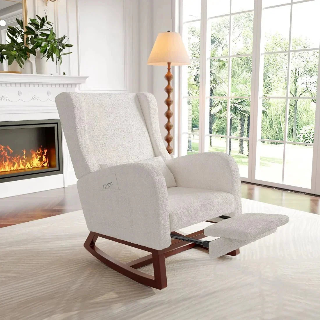 OSLO – Rocking Chair Teddy Blanc Ivoire avec Repose-Pieds