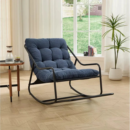CAPRI - Rocking Chair Corduroy Capitonné & Cadre Métal Noir