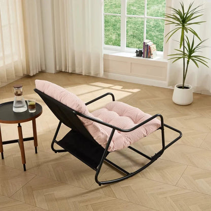 CAPRI - Rocking Chair Corduroy Capitonné & Cadre Métal Noir
