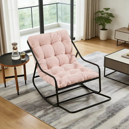 CAPRI - Rocking Chair Corduroy Capitonné & Cadre Métal Noir
