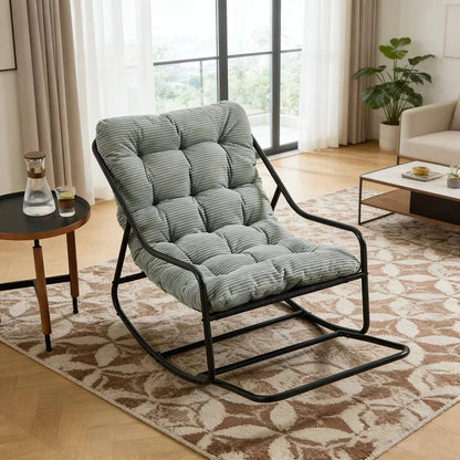 CAPRI - Rocking Chair Corduroy Capitonné & Cadre Métal Noir
