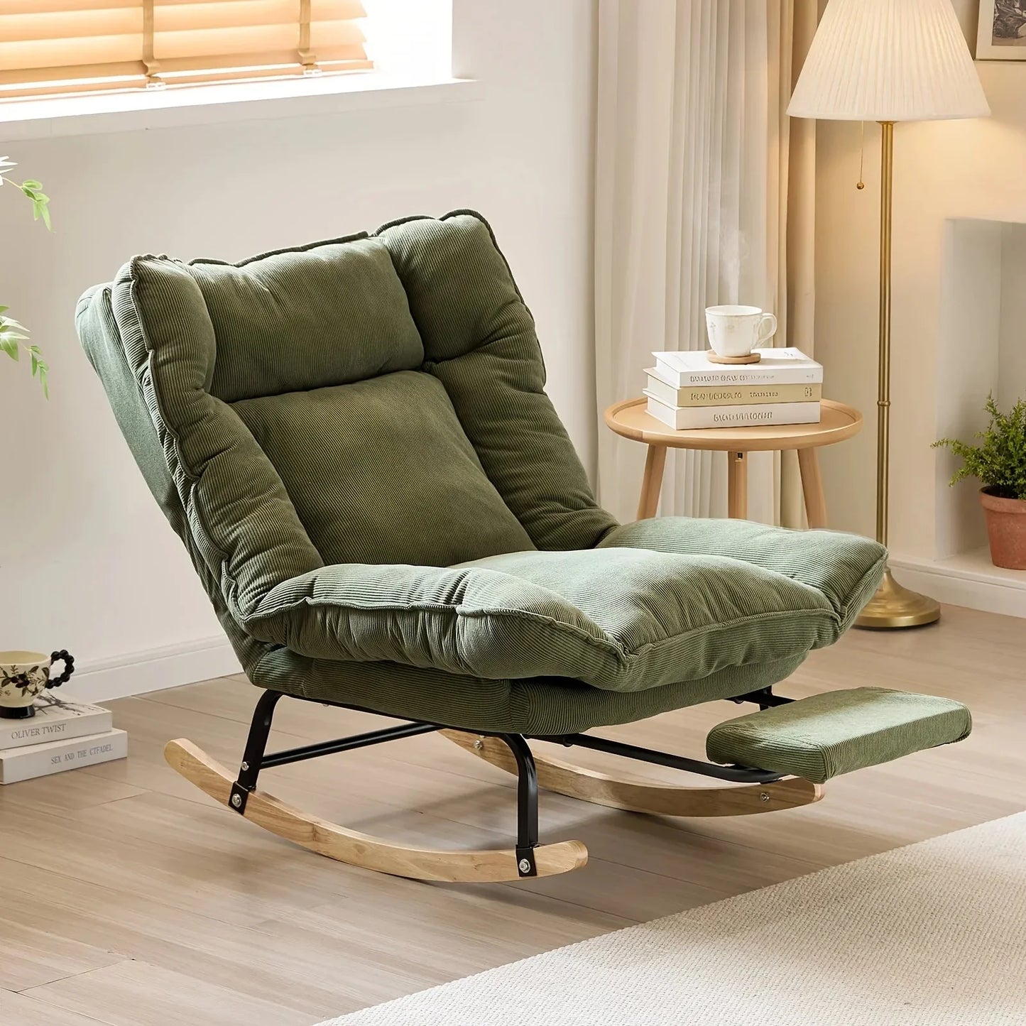 FLEKT - Rocking Chair Inclinable Corduroy & Repose-Pieds